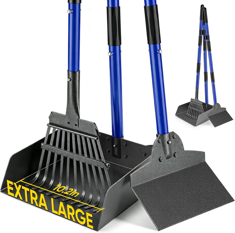 Pooper Scooper for Dogs Heavy Metal Duty Long Handle Rake, Spade & XL Tray