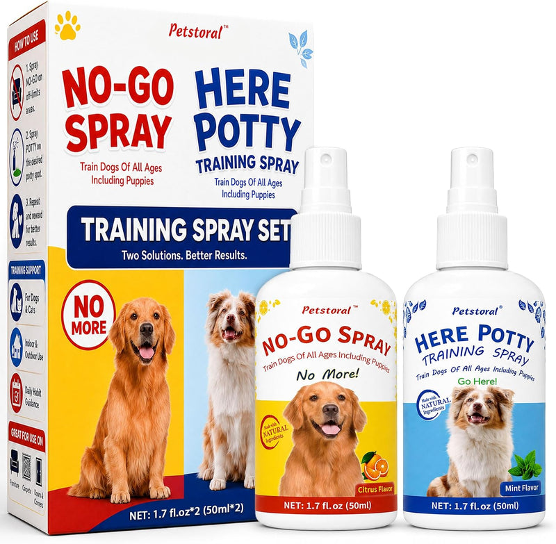 Petstoral Dog Potty Training Spray Set, No-Go and Here Potty Training Sprays for Dogs of All Ages Including Puppies