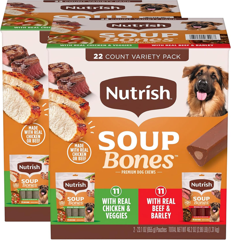 Nutrish Rachael Ray Soup Bones Long Lasting Dog Chews Variety Pack, 22 Count (Pack of 2)