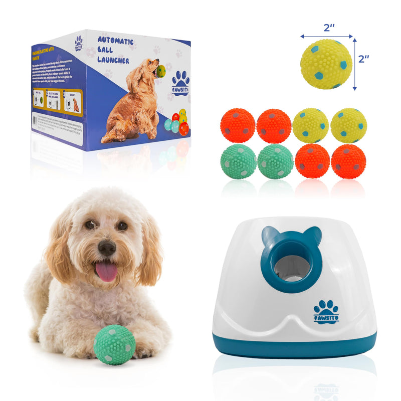Pawsito Automatic Dog Ball Launcher for Medium and Small Size Dogs, Interactive Fetch Machine for Indoor and Outdoor Play with 10 PCS Latex Balls, Dual Power Mode Ball Thrower, Dog Toy