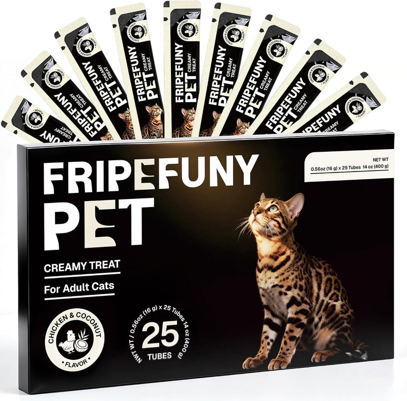 Lickable Cat Treats, Chicken Coconut Flavor Creamy Puree|25 Tubes