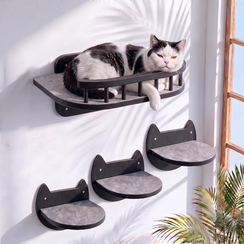 Cat Wall Shelves, Modern Cat Wall Furniture for Indoor Cats - Black