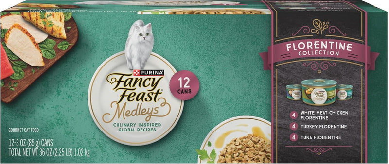 Purina Fancy Feast Wet Cat Food Medleys Florentine Wet Cat Food Variety Pack - (2 Packs of 12) 3 oz. Cans