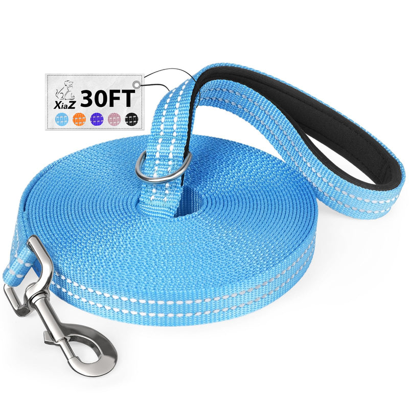 Long Dog Leash XiaZ Training Leashes 10/15/20/30/50/100ft Long Lead for Dogs 30ft Training Leash for Outside Blue 30 Foot Nylon Padded Handle Reflective Hiking Yard