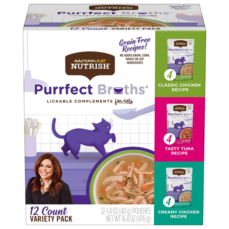 Rachael Ray Nutrish Purrfect Broths Wet Cat Food, Variety Pack, 1.4 Ounce Pouch (Pack of 24), Grain Free
