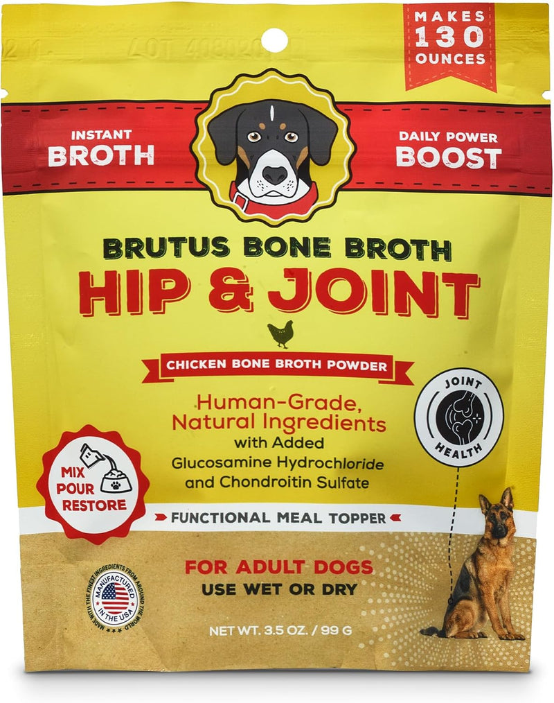 Brutus Broth Dog Food Topper - Instant Bone Broth Powder for Dogs - Supports Hip and Joint Function - Human-Grade Qualit