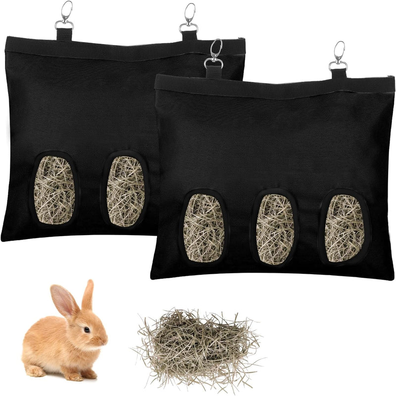 2PCS Rabbit Hay Feeder,3 Hole Hay Bag for Rabbits, Washable Hanging Small Animal Feeder for Guinea Pig Bunny Chinchillas