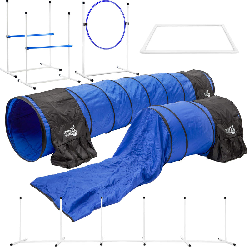 Better Sporting Dogs Agility Course Backyard Set - 7pc Indoor and Outdoor Agility Training Equipment for Dogs - 3 Jumps - 2 Tunnels with Sandbags - Weave Poles for Dog Obstacle Training