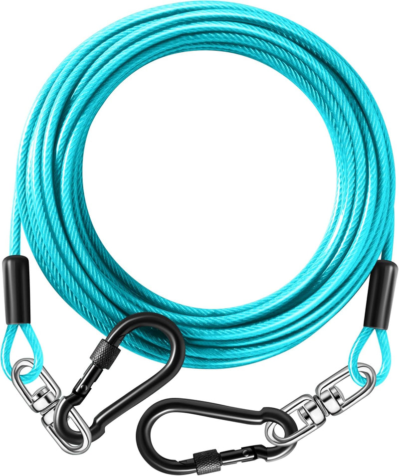 Dog Tie Out Cable 15FT-300Lbs,Heavy Duty Dog Leads&Tether for Yard with Swivel Hook,Small Large Dogs Leash Line for Outs
