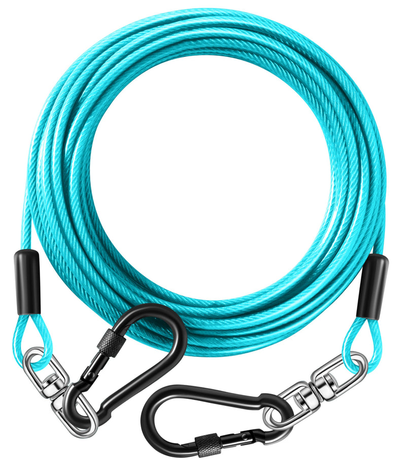 Dog Tie Out Cable 10FT-300Lbs,Heavy Duty Dog Leads&Tether for Yard with Swivel Hook,Small Large Dogs Leash Line for Outside,Rust Chew Proof Dogs Run Cable for Outdoor Camping(Teal, 10FT)