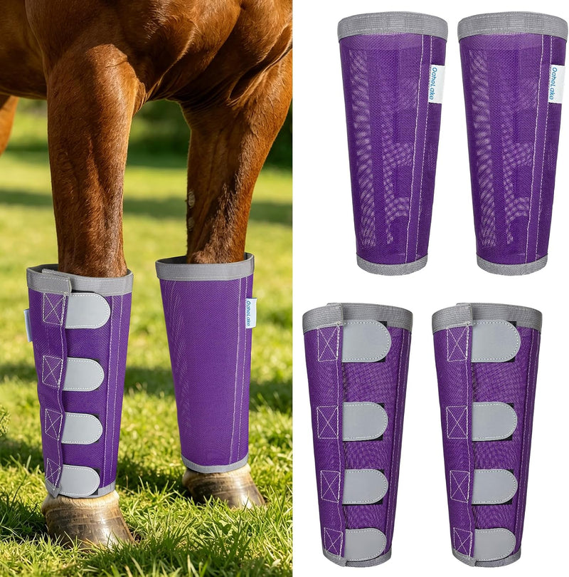 Reflective Horse Fly Boots Set of 4, Loose Fitting Leggings for Horses, Equine Fly Leg Wraps Socks for 4 Legs, Breathabl
