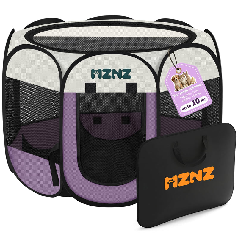 MZNZ Dog Cat Playpen, Portable Small Animal Playpen Crate Indoor for Dogs Cats Rabbits, Foldable Guinea Pigs Bunny Cage Enclosure Outdoor, Pop Up Dogs Cats Tent Kennel with Carrying Case, Purple