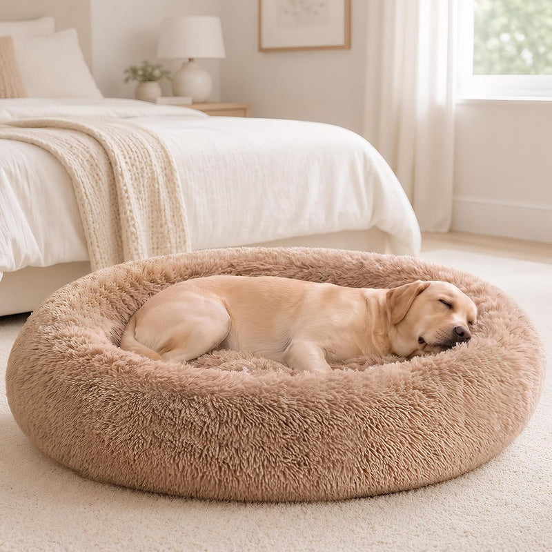 Sweetcrispy Large Dog Bed for Indoor, Calming Donut Bed for Dogs and Cats