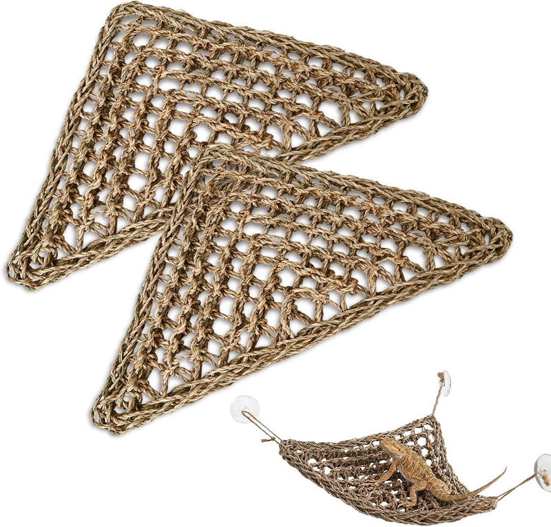 Reptile Hammock Corner Triangle 2 PCS,100% Natural Seagrass Fiber,Bearded Dragon Tank Accessories Habitat Decor for Liza
