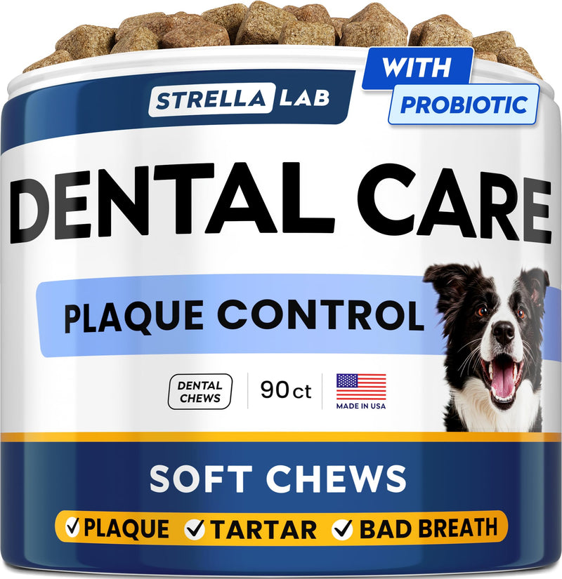 STRELLALAB Advanced Dog Dental Chews & Breath Freshener – Dog Teeth Cleaning Treats, Bad Breath Control, Plaque & Tartar Off, Pet Oral Care, Pro Perio Support, Lab Co Bright Formula – 90 Treats