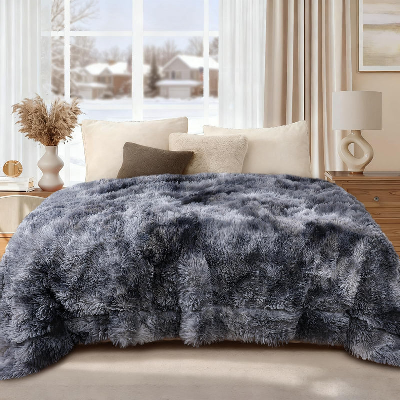 Luciphia Large Waterproof Dog Blanket for Pet Washable Liquid Proof Bed Intimacy Protection Shaggy Plush Calming Long Faux Fur Couch Cover Calming Cat Throw Blankets, Tie-dye Grey, 60