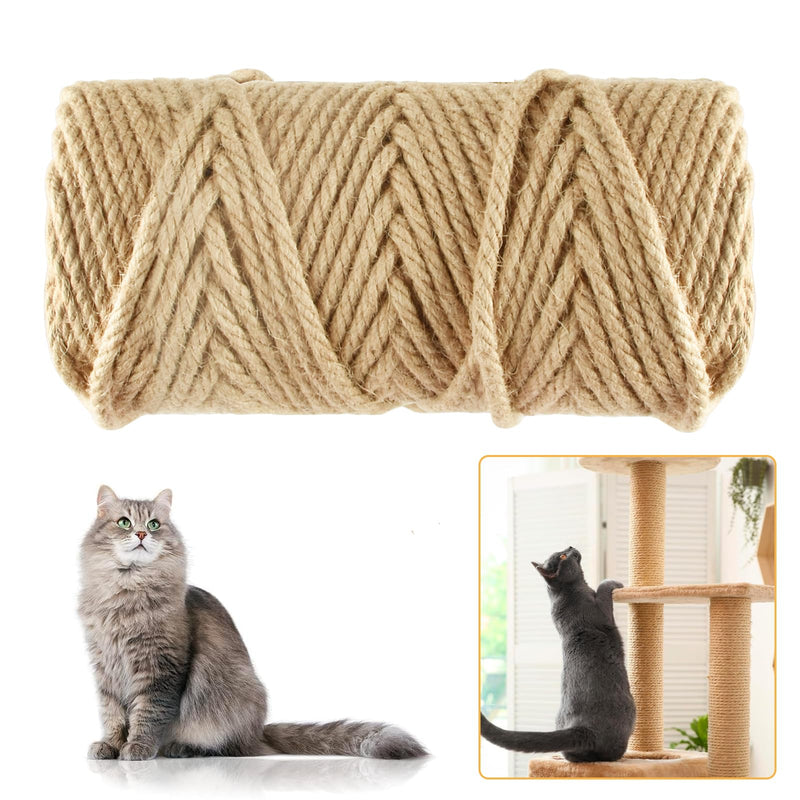 Niserelesa 164FT/50M Natural Sisal Rope for Cat Scratching Posts, 6mm Thick Jute Hemp Cat Rope for Cat Tree Replacement, Cat Scratch Post Repair, DIY Projects, and Furniture Wrapping