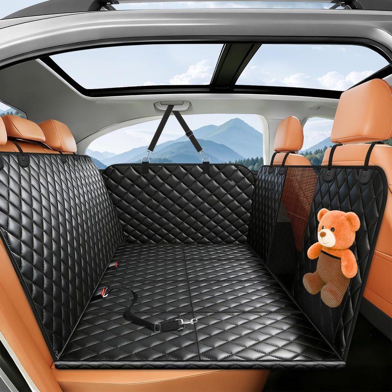 HOB4U Dog Car Seat Cover for Back Seat, Hard Bottom Back Seat Extender for Dogs, Dog Hammock for Car SUV and Trucks - Waterproof, Anti Scratch,Easy to Clean, Supports 400lbs