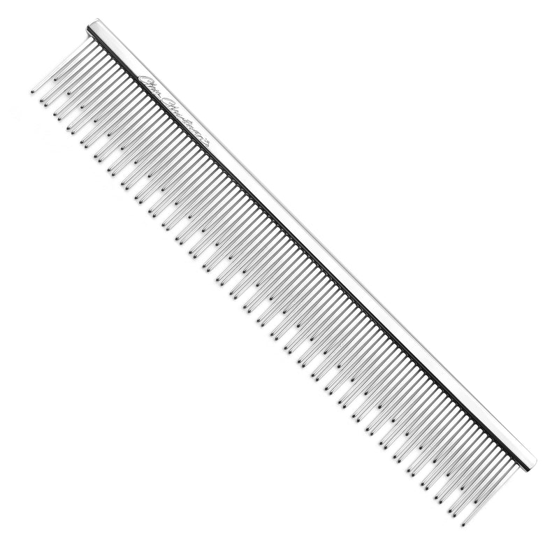 Chris Christensen 6in Cat/Carding Dual Tooth Butter Comb, Groom Like a Professional, Rounded Corners Prevent Friction and Breakage, Solid Brass Spin with Steel Teeth, Chrome Finish