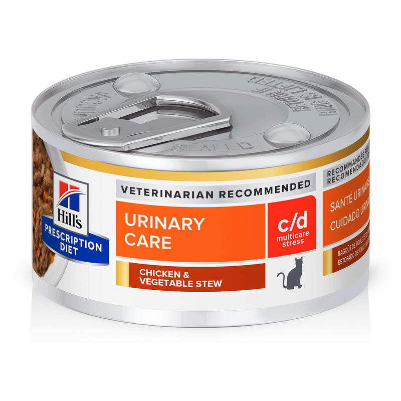 Hill's Prescription Diet c/d Multicare Stress Urinary Care Wet Cat Food, Chicken & Vegetable Stew, 2.9 oz. Cans, 24-Pack