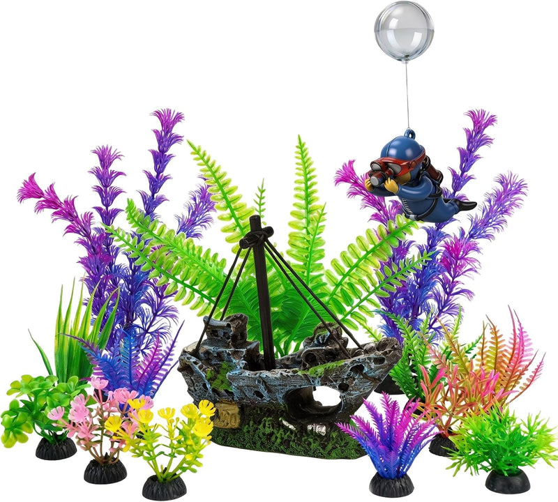 Ameliade Fish Tank Decorations & Aquarium Plastic Plants Accessories Set