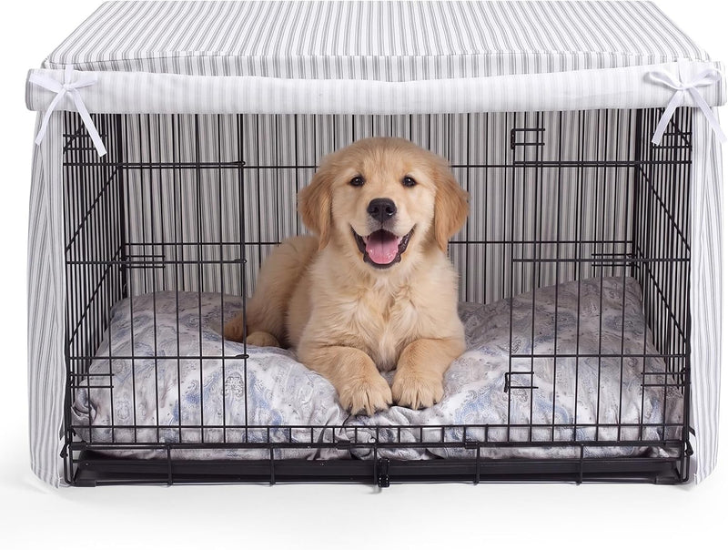 36 Inches Ruffled Dog Crate Cover Gray Stripes Dog Crate Cover