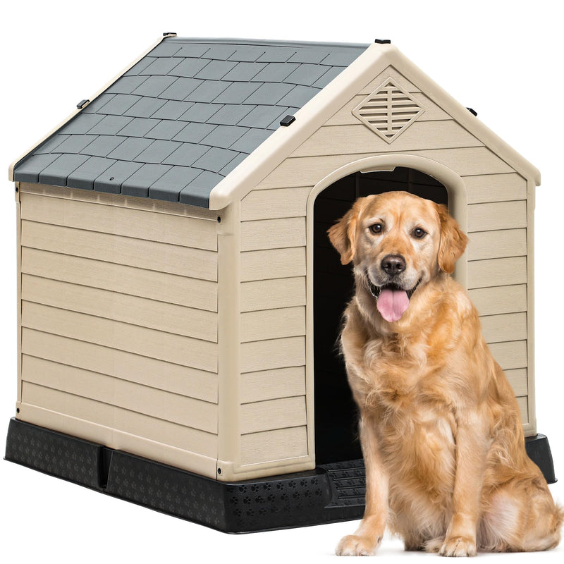 YITAHOME Plastic Dog House, Waterproof Indoor Outdoor Doghouse for Large or Small Dog, with Air Vents and Elevated Floor, Easy Assemble and Clean