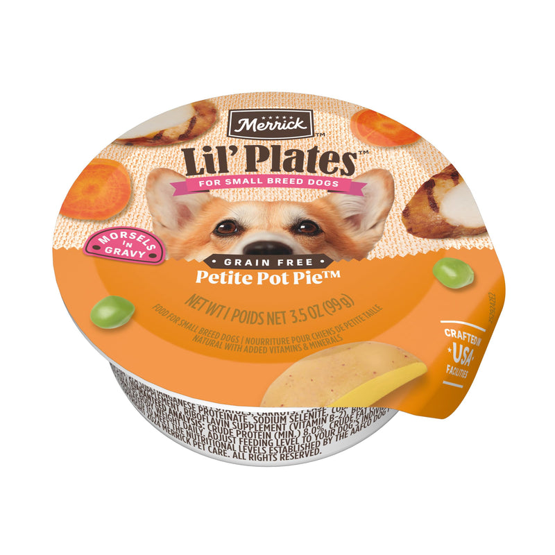 Merrick Lil’ Plates Grain Free And Gluten Free Natural Wet Dog Food For Small Dogs, Soft Petite Pot Pie Recipe - (Pack of 12) 3.5 oz. Tubs