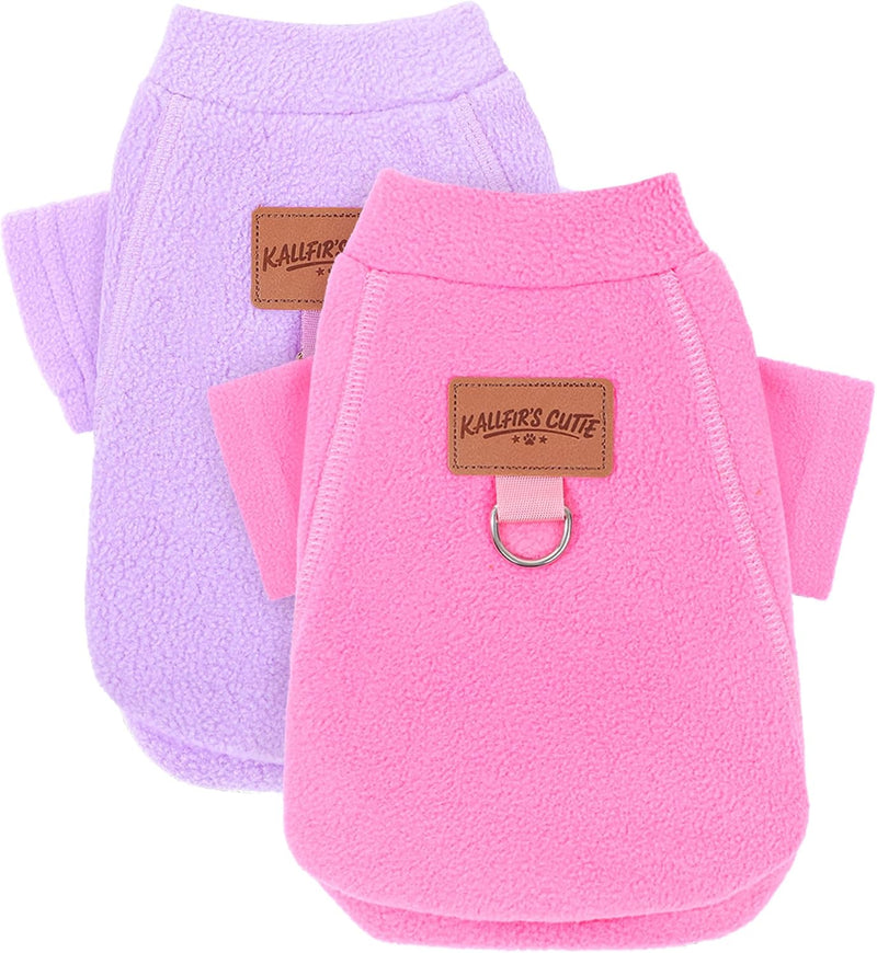 2 Pieces Dog Sweaters with Leash Ring Fleece Dog Winter Clothes for Small Dogs Girl Boy Turtleneck Pet Sweatshirt Puppy