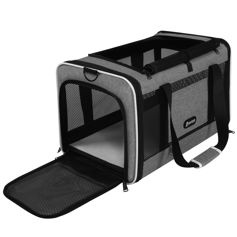 GAPZER Cat Carrier 18x11x11 Top Load Soft Pet Travel Bag Over 15 lbs, Collapsible Small Dog Puppy Crate 10 Pounds, Small Animal Rabbit Kennel Carrying Case, Kitten Mesh Cage Medium Cat Under 25 Grey