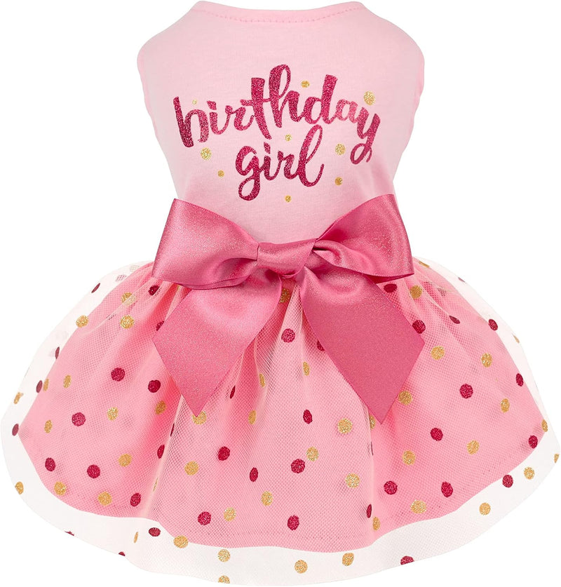 Fitwarm Birthday Girl Dog Tulle Dress, Dog Clothes for Small Dogs Girl, Cat Apparel, Pink