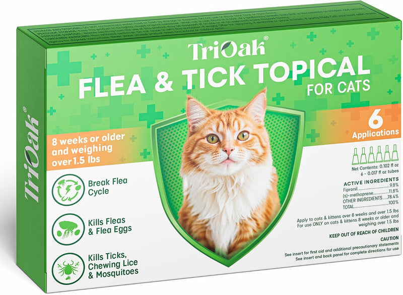 Flea and Tick Prevention for Cats: Flea & Tick Topical for Cats Over 1.5lbs, 6 Dose Flea and Tick Control/Prevention for