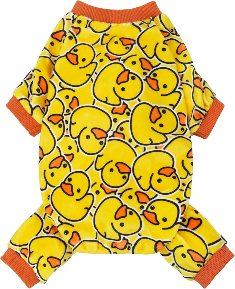Fitwarm Funny Duck Dog Pajamas, Dog Winter Clothes for Small Dogs Girl, Lightweight Velvet Pet Jumpsuit, Cat Onesie, Yel