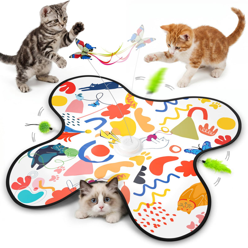 Interactive Cat Toys for Indoor Cats–Rechargeable Automatic Hide and Seek Kittens Toy with Moving Wand Feathers,Fluttering Butterfly,Real Mouse Squeaky,Motion Activated for Exercise & Bored Adult Cats