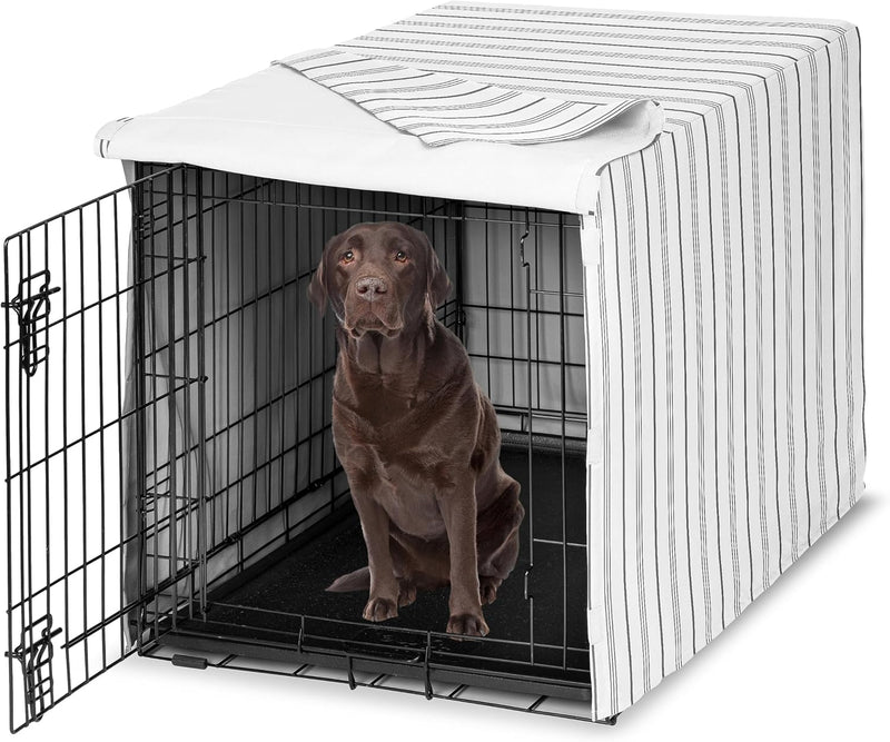 Sweet Jojo Designs 42in. Medium/Large Dog Crate Cover (White and Grey Stripe) Pet Cage, Kennel Covers (Modern, Neutral,