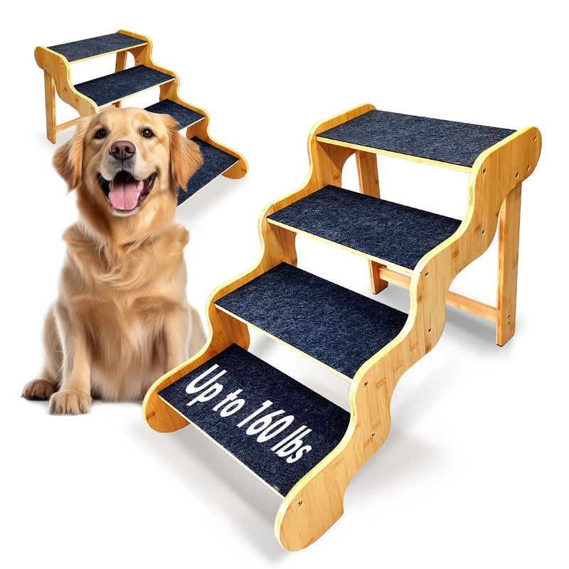 Dog Steps for Bed,Dog Stairs for Large & Oldder Dogs,Bamboo Pet Stairs for High Beds Cars Couch,Stable & Sturdy Can Supports Pet Up to 160 Lbs,4-Steps 20