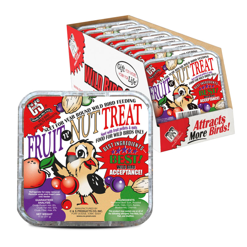 C&S Fruit n’ Nut Suet Treat, Suet Cakes for Wild Birds Including Robins, Blue Jays, Bluebirds, Tanagers, Thrushes and More, 8 Pack