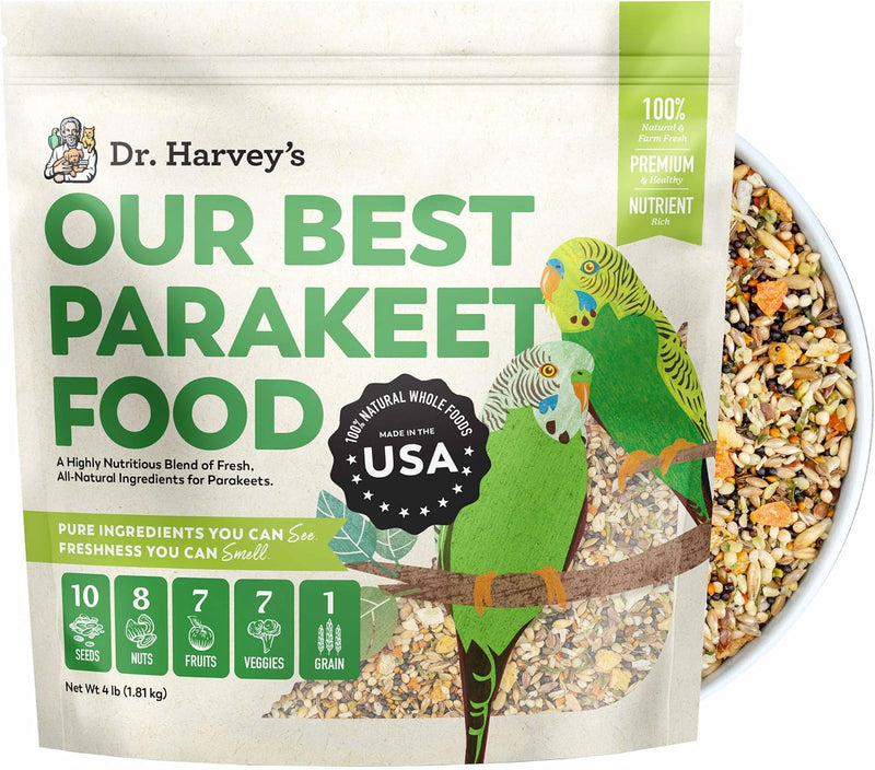 Dr. Harvey's Our Best Parakeet Food, Wholesome Seeds, Nuts, Fruits, and Vegetable Bird Feed for Budgies and Parakeets (4 Pounds/1.81 kg)