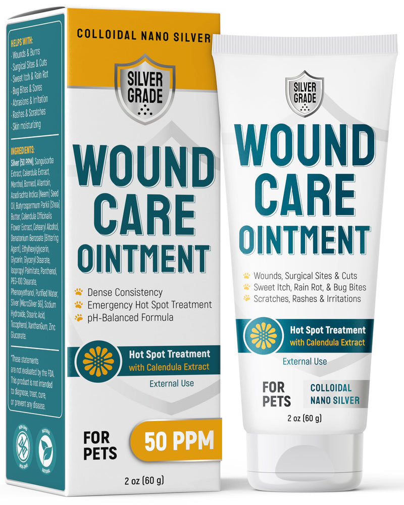 Dog Wound Care Ointment with Silver & Calendula – Aids with Scratches, Irritations, Bites – Feline & Canine Hot Spots Treatment in a Gel Form – Wound Antibiotic Ointment for Dogs & Cats in 2-oz Tube