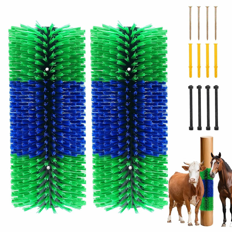 Livestock Scratching Brush 2-Pack, Heavy-Duty Farm Animal Self-Grooming Back Scratcher for Fence or Post Mount, Ideal fo