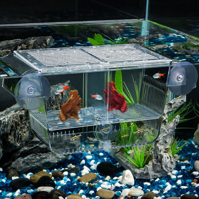 Pawfly Aquarium Fish Breeding Box, Fish Tank Hatchery Incubator with 6 Suction Cups Acrylic Hatching Box for Baby Fish S