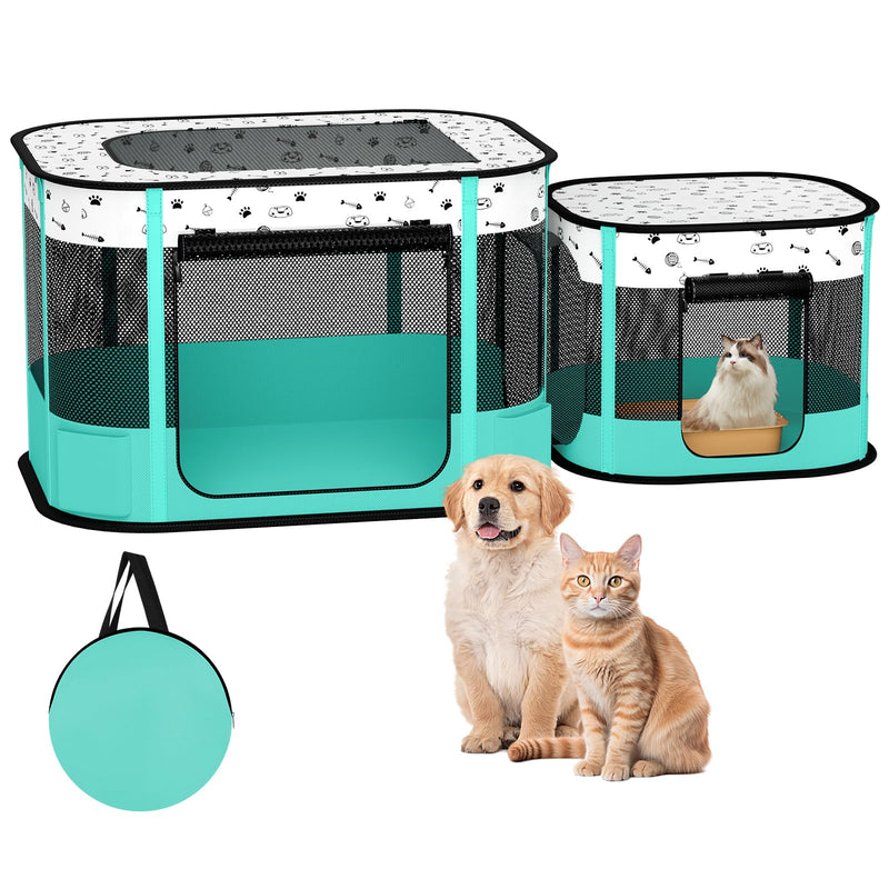 DESELL Portable Cat Playpen, 8-Rod Reinforced Kitten Dog Playpens, Foldable Play Pen for Indoor Cats Enclosed Pet Puppy Doggy Outdoor, Collapsible Tent Kennel Cage House(32