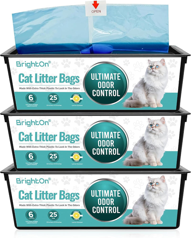 BrightOn®, 75 Litter Bag Refill Bags for Genie Easy Roll Litter Bin, Ultimate Odor Control, (Lemon - 75 Bags)