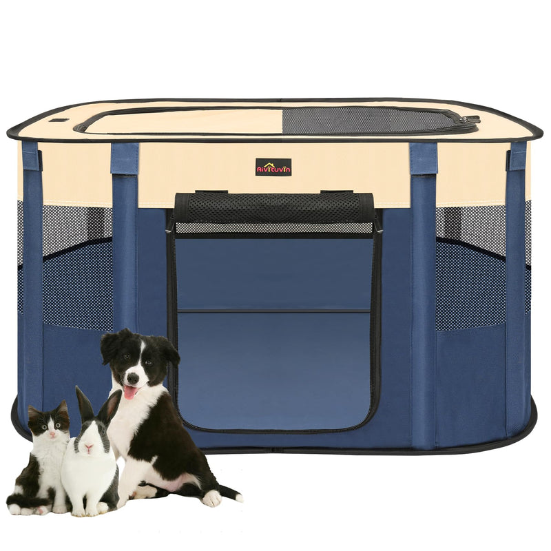Dog Playpen, Pet Playpen, Foldable Kitten cage Puppy Play Pen, Portable Dog Kennel Tent Crate, Indoor Outdoor Travel Camping Use for Small Animals with Carrying Case (Blue S)