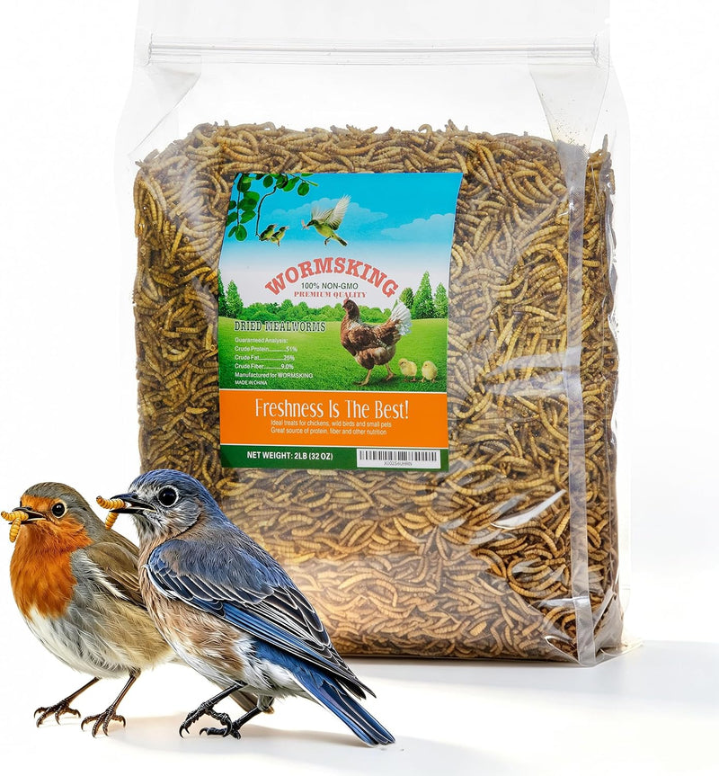 WORMSKING 2LB Dried Mealworms for Poultry, Wild Birds,Tasty Bird Food,Great Bird Watching Gift