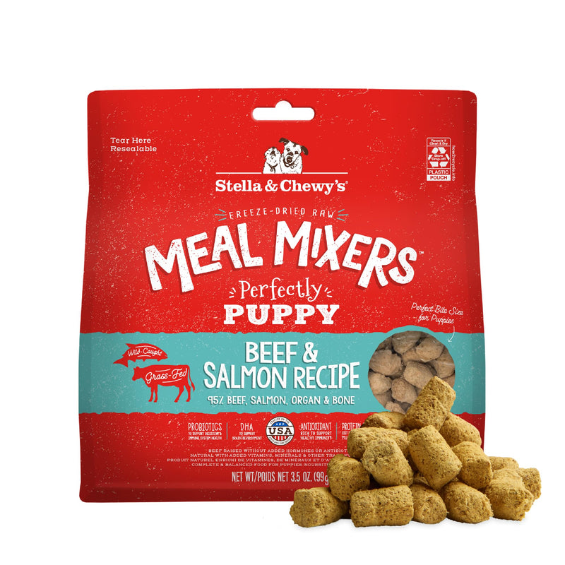 Stella & Chewy's Freeze Dried Raw Meal Mixers – Crafted for Puppies – Grain Free, Protein Rich Perfectly Puppy Beef & Salmon Recipe – 3.5 oz Bag