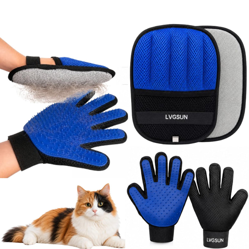 LVGSUN Cat Grooming Gloves for Shedding – Pet Hair Remover Set with Self-Cleaning Mitt – 2 Deshedding Gloves + 1 Reusable Cleaning Mitt for Cats & Dogs – Long & Short Hair Deshedder