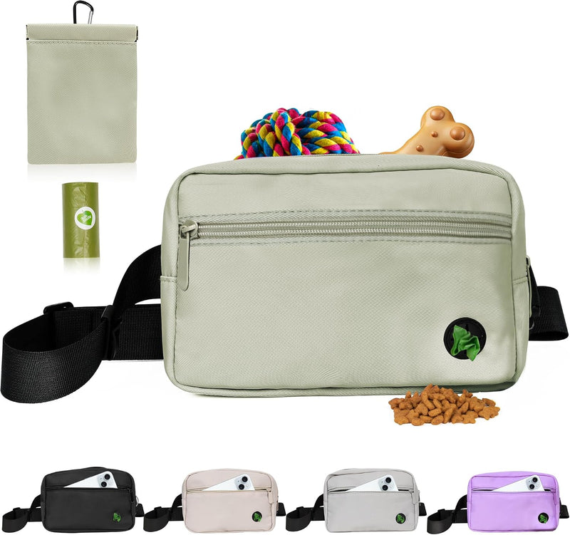 Puppy Dog Treat Pouches for Pet Training Treat Bag, Dog Walking Fanny Pack with Carabiner, Built-in Poop Bag Dispenser &