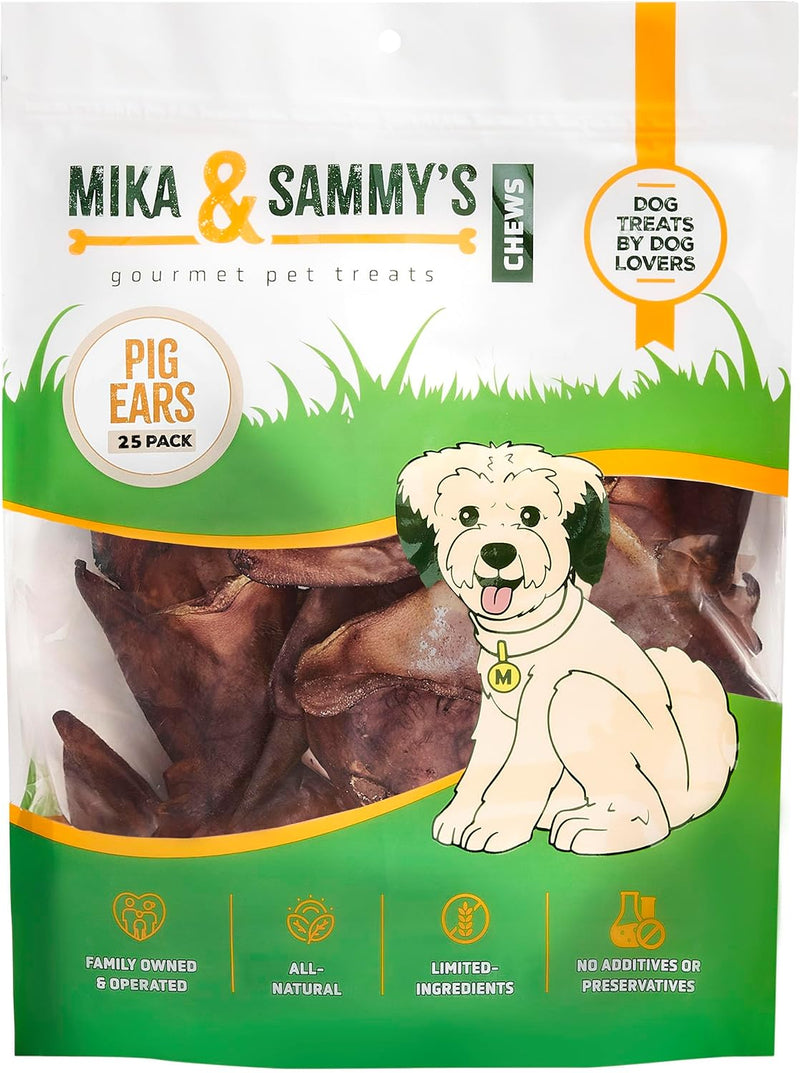 Dog Treats - Pig Ears, Natural Chews for Pups (25 Pack, Pig Ears)