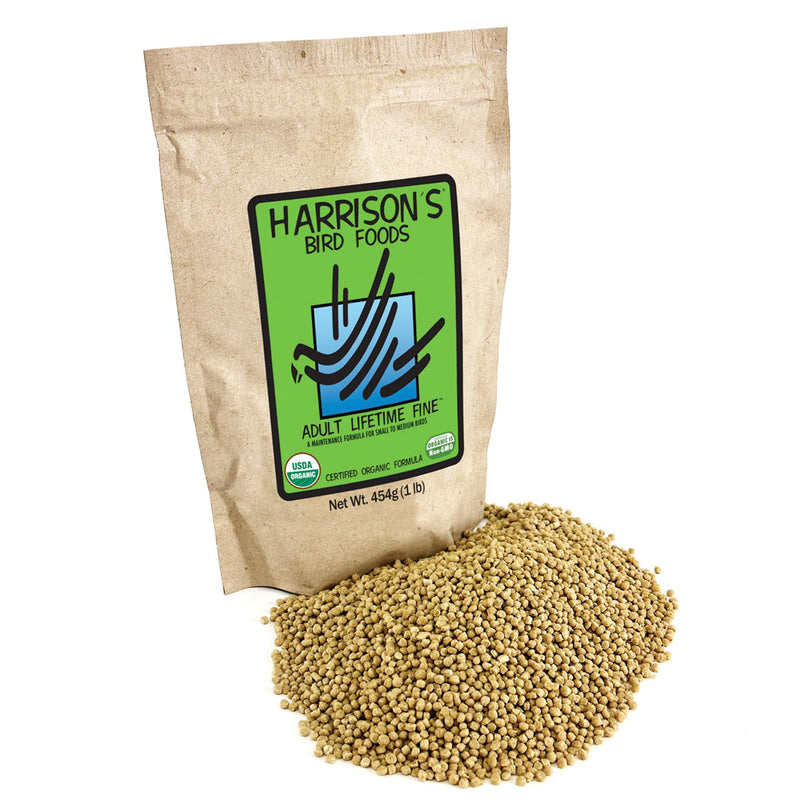 Harrison's Bird Foods Bird Food Adult Lifetime Fine Certified Organic Non-GMO Formula Bird Food 1lb